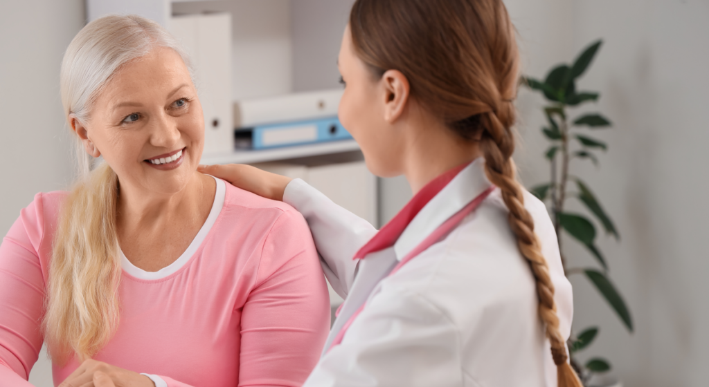 Woman experiencing midlife transition and menopause care support