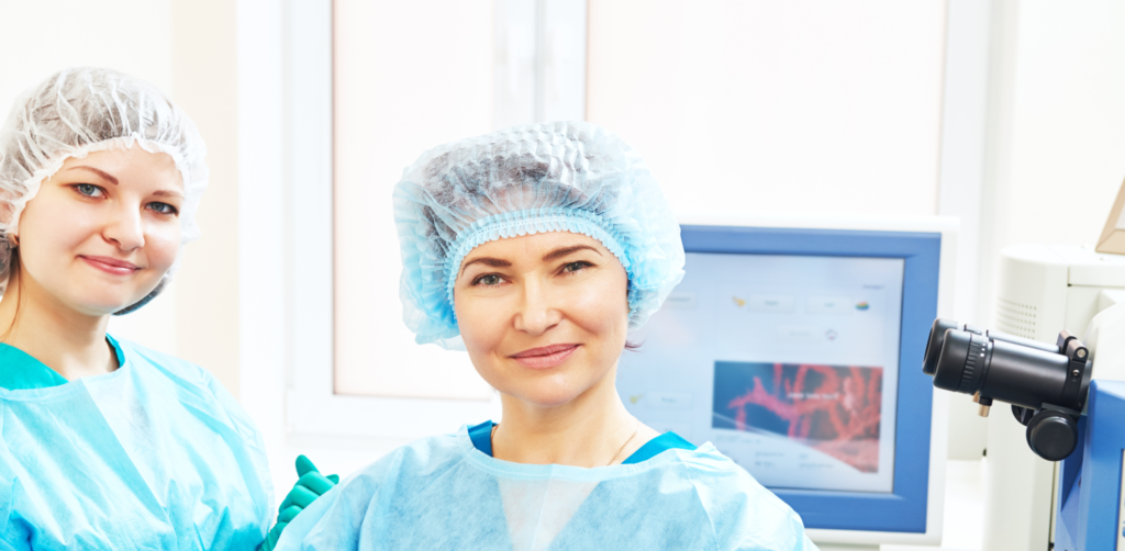 Medical professional performing a women’s health procedure in a clinical setting